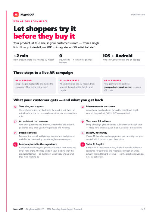 First page of the MarvinXR web AR brochure