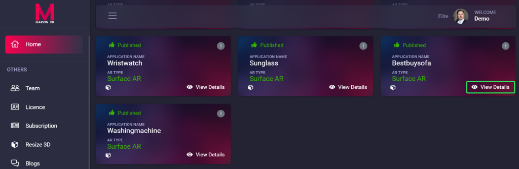 Marvin XR dashboard