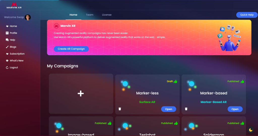 The platform provides easy means to build AR campaigns by creators